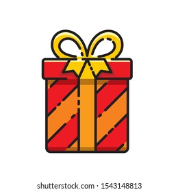 Gift box vector illustration with filled line design isolated on white background. Gift icon, present icon 