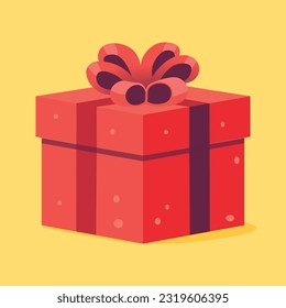 Gift box. Vector illustration in flat style. Isolated on yellow background.
