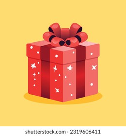 Geschenkbox. Vektorgrafik im Flachstil. Einzeln auf gelbem Hintergrund.