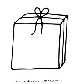 Ilustración vectorial de caja de regalo, doodle de dibujo manual