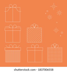 Ilustración vectorial de caja de regalo sobre fondo naranja.