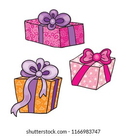 Gift box vector illustration. Party present set of icons.