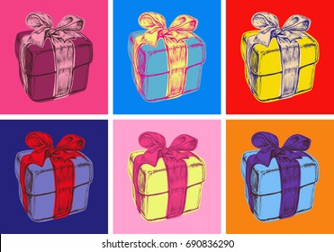 Gift Box Vector Illustration Pop Art Style. Andy Warhol. Modern art