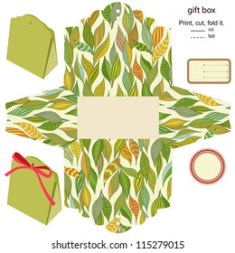 Gift box vector. Isolated. Nature pattern. Empty label. Template.