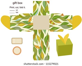 Gift box vector. Isolated. Nature pattern. Empty label. Template.
