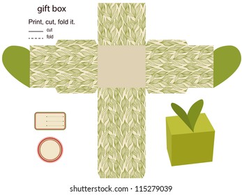 Gift box vector. Isolated. Nature pattern. Empty label. Template.