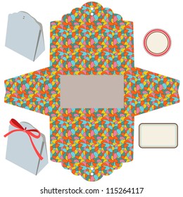 Gift box vector. Isolated. Waves pattern. Empty label. Template.