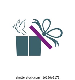 Gift box vector logo design. illustration of gift box present, greeting, surprise. Greeting box or wrap gift box.