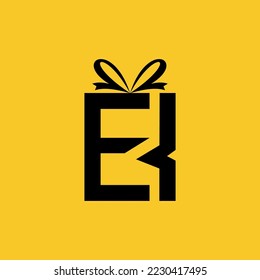 Gift box vector logo design with abstract geometric letter E R concept.