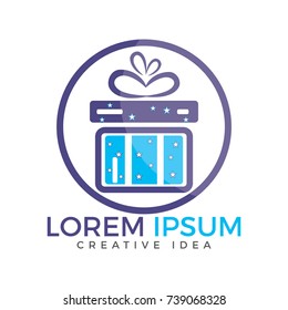 Gift box vector logo design. illustration of gift box present, greeting, surprise. Greeting box or wrap gift box.