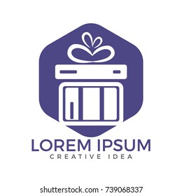 Gift box vector logo design. illustration of gift box present, greeting, surprise. Greeting box or wrap gift box.