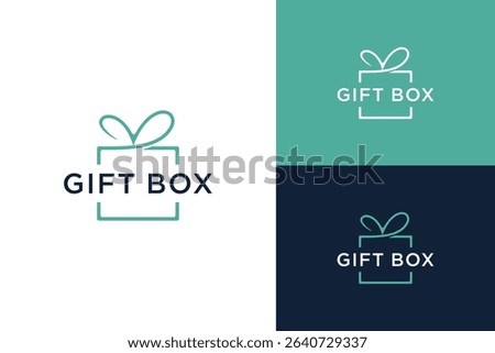 Gift Box Vector Logo Design. Simple Line Art and Flat Style.