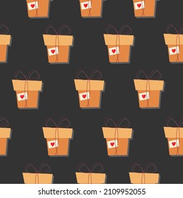 A gift box. Vector pattern in a flat style. Simple seamless pattern. Valentine's Day background.