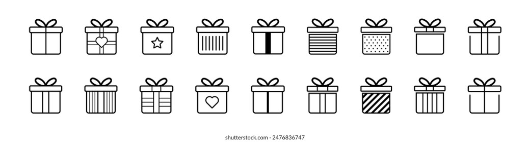 Gift box. Vector present sign. Gift package line design