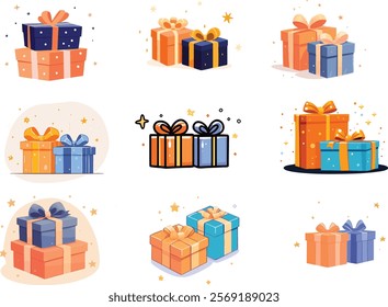 Gift Box Vector Set - Colorful Wrapped Presents with Ribbons