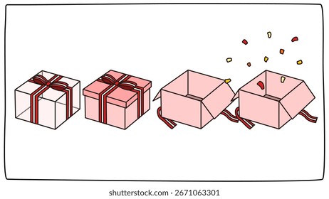 Gift Box Vector Set with Ribbon and Explosion Effect