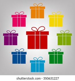 Gift box vector sign. Icons colorful set