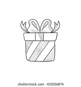 Gift box vector sketch icon isolated on background. Hand drawn Gift box icon. Gift box sketch icon for infographic, website or app.