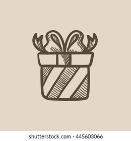 Gift box vector sketch icon isolated on background. Hand drawn Gift box icon. Gift box sketch icon for infographic, website or app.