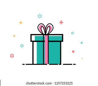 Gift box vector style line icon flat design. Lovely gift box for the surprise isolate from the white background.