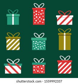 gift box vectors set on green background,Christmas gift box for special  holiday,Traditionnal gift Box Stock Vectors,Holiday Christmas background with gift boxes,with ribbon,art vector illustration