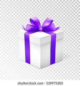 Gift box with violet ribbon isolated on transparent background. Vector illustration.