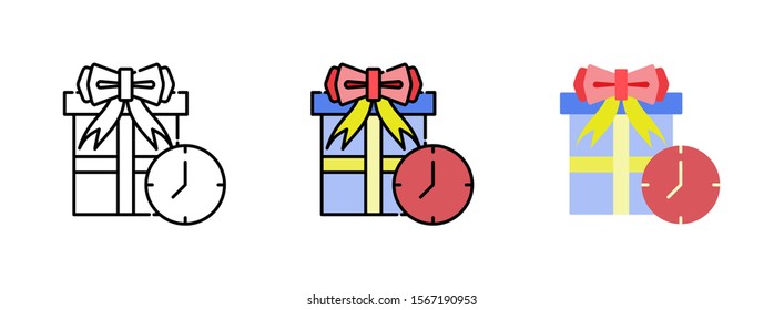 Gift Box and Watch shaped  icon set isolated on white background for web design