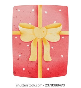 Gift box watercolor style. Pink gift box.