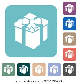 Geschenkbox, weiße flache Symbole auf buntem, quadratischem Hintergrund