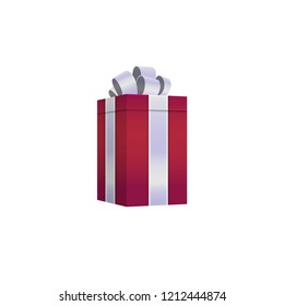 Gift box with white ribbon bow, vector 3d illustration set