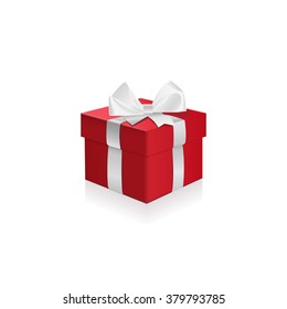 Gift box with white ribbon. Ready for your design. Box template. Box blank. Vector illustration, eps 10