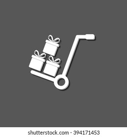 Gift box - white vector icon  with shadow