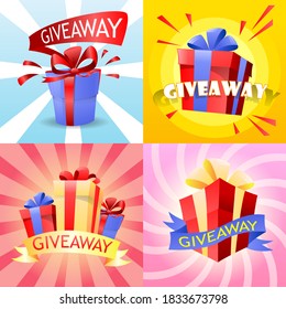 Gift box for win. Giveaway banner template design for social media post. Give away gifts, winner reward and gift prize draw social media posts. Vector illustration 