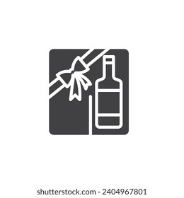 Caja de regalo con icono del vector del vino. signo plano relleno para concepto móvil y diseño web. Icono de glifo de caja de regalo de botella de vino. Símbolo, ilustración del logotipo. Gráficos vectoriales