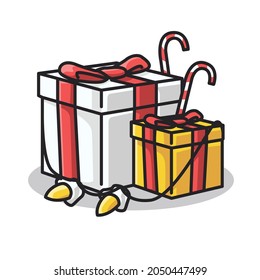 caja de regalo para la decoración de artículos de invierno y Navidad en estilo de ilustración de linea linda