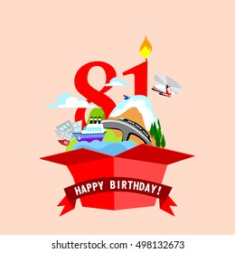gift box with words "Happy Birthday". the number of red color on the background. vector illustrations