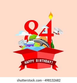 gift box with words "Happy Birthday". the number of red color on the background. vector illustrations