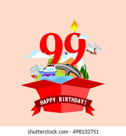 gift box with words "Happy Birthday". the number of red color on the background. vector illustrations