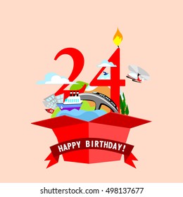 gift box with words "Happy Birthday". the number of red color on the background. vector illustrations