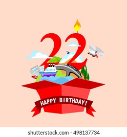 gift box with words "Happy Birthday". the number of red color on the background. vector illustrations