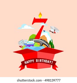 gift box with words "Happy Birthday". the number in red color on the background. vector illustrations