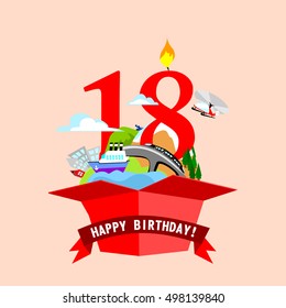 gift box with words "Happy Birthday". the number of red color on the background. vector illustrations