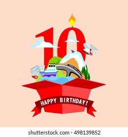 gift box with words "Happy Birthday". the number of red color on the background. vector illustrations