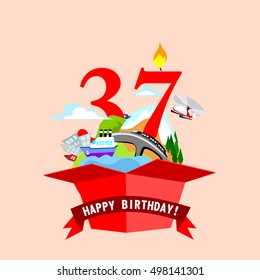 gift box with words "Happy Birthday". the number of red color on the background. vector illustrations