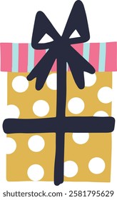 Gift box wrapped in colorful patterned paper featuring playful polka dots and a stylish ribbon, perfect for celebrating birthdays, Christmas, or other memorable occasions