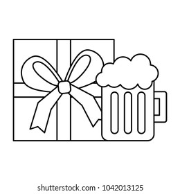 gift box wrapped and glass beer foam drink