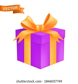 Gift box wrapped a golden ribbon with a bow. Vector illustration of a christmas or a birthday present isolated on white background