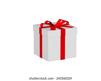 Gift box wrapped with red ribbon