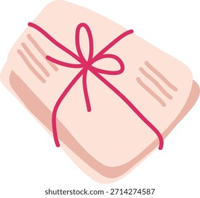 Caja de regalo envuelta con el arco de la cuerda, forma redondeada suave y linework limpio, aislado en blanco. Símbolo de dar, celebración, sorpresa y recompensa por fiesta, cumpleaños. Ilustración vectorial de dibujos animados.