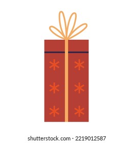 Gift Box in wrapping paper with a bow, cartoon style. Trendy modern vector illustration isolated on white background, hand drawn, flat